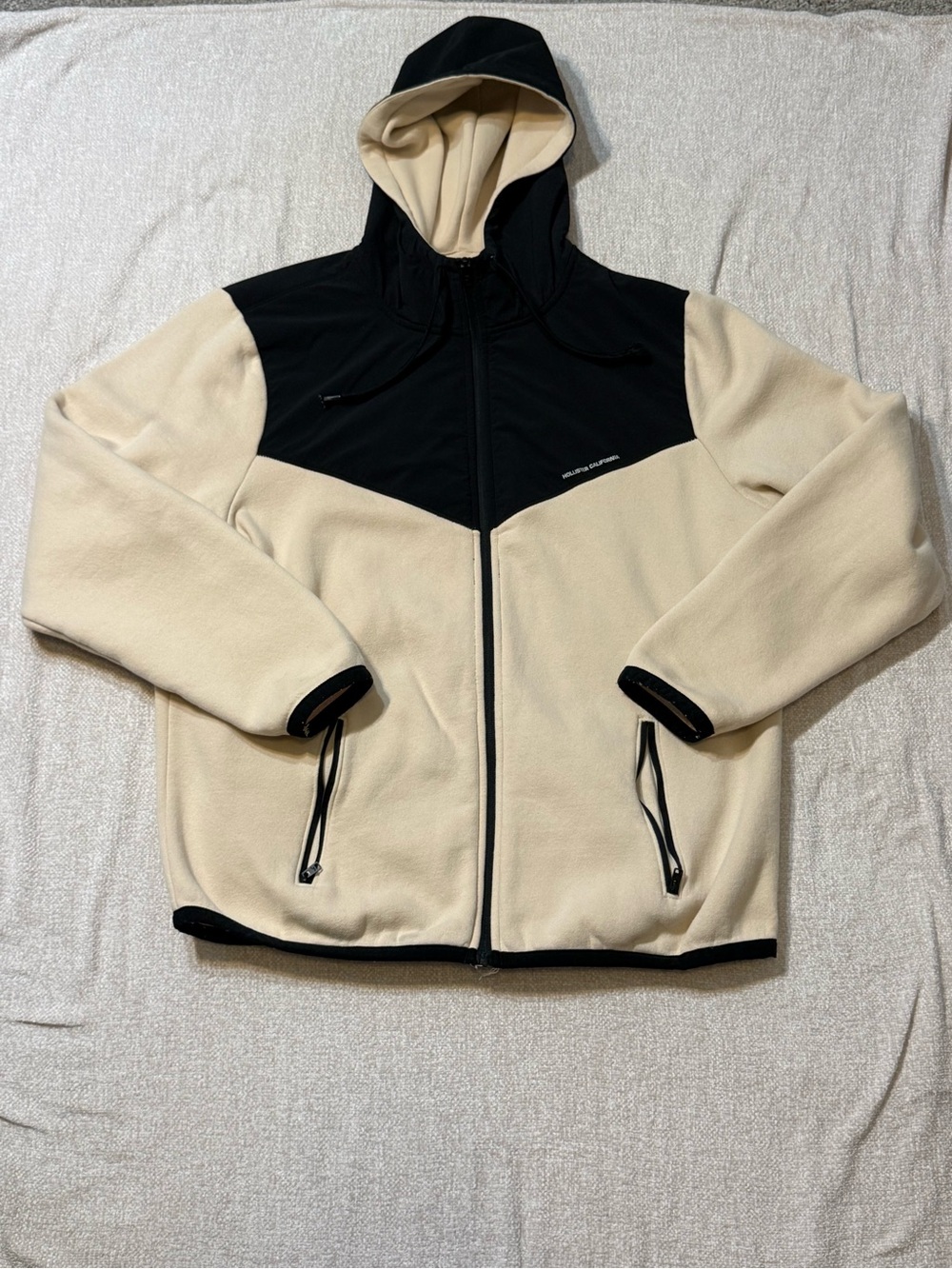Hollister XXL Colorblock Fleece Hooded Jacket Y2K Gorpcore Black Cream